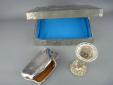 Pewter covered box with butterfly decoration, an EP lady's evening purse and a white metal pierced