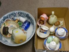 Victorian blue and white washbowl, vintage painted lampshade and a mixed quantity of other