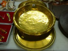 Vintage brass bowl and a selection of plaques