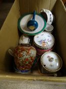 Quantity of Dresden floral decorated plates, an Imari baluster vase, an Oriental bottle vase etc
