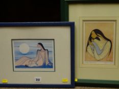 IOYAN MANI signed prints in stylized form of young women with child, titled 'Evening Star' and 'A