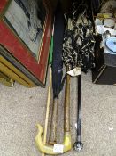 Vintage parasol with porcelain top and silver ferrule, vintage brolly etc