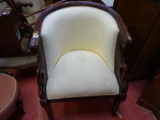 Excellent carved wood tub chair with classically upholstered back and seat