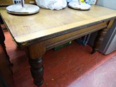 Vintage draw leaf table and a quantity of chairs with tapestry upholstered seats