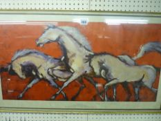 Framed vintage print of horses titled 'Sundown' after William Rutlidge, dated 1966