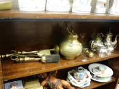 Four piece EPNS teaset and a quantity of vintage brassware