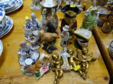 Royal Doulton floral decorated vase, quantity of decorative figures, Wood & Sons Toby jug etc