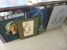 JOHN CHERRINGTON ten drawings and paintings, mostly oils on board of Hereford Bulls, portrait