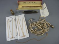Mixed group of collectables including nine carat gold chains, vintage pocket knife, three