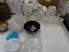 Good selection of vintage and other glassware including a claret jug with plated mounts, good cut