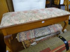 Vintage long piano stool with hinged lid