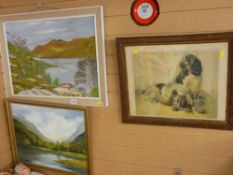 EIRLYS HUGHES oil on canvas - possibly Llanberis Lake, a similar unsigned oil on board and an oak