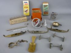 Mixed box of collectables including cigarette boxes with cards, spinning top, dolphin knife rests