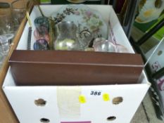 Mixed box of colourful glass and platedware etc