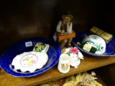 Pair of dark blue circular pottery dishes and small parcel of mixed china including two Masons