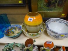 Shelley tube lined twin colour vase, pair of Staffs octagonal bowls and two others