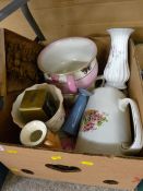 Box of miscellaneous porcelain including chamberpots etc