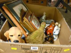 Selection of owl figurines, quantity of framed pictures and prints, ornamental figurines etc