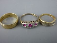 Three nine carat gold rings, 7.3 grms