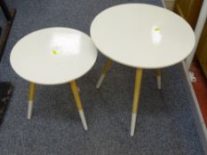 Circular white topped tripod occasional table and another smaller
