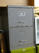 Grey two drawer metal filing cabinet