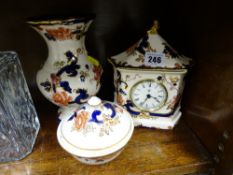 Masons Mandalay - steeple topped clock, shaped vase and small circular lidded bowl