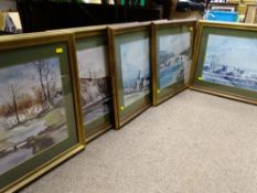Set of six framed coloured prints after ROWLAND HILDER, commissioned for the National Westminster