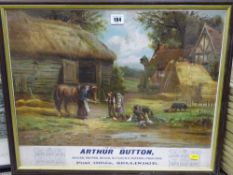 Colourful calendar poster for 1906 titled 'The Homestead for Arthur Button, Grocer, Draper, Baker,