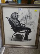 JOHN ROBERTS framed black and white print - titled 'The Reluctant Concierge' and signed in pencil