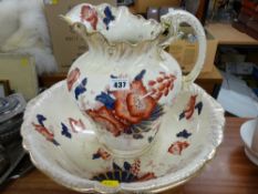Victorian floral decorated washbowl and jug