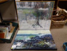 MARILYN EWENS? oil on canvas - titled 'Winter' and an unattributed mixed media on canvas,