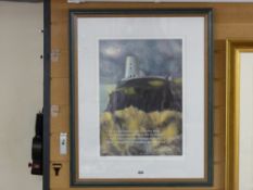 WILF ROBERTS limited edition (36/150) print - Anglesey coastal windmill, signed in pencil