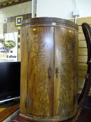 Bow front hanging twin door corner cupboard