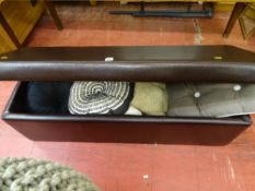 Slim leather effect ottoman and cushion contents