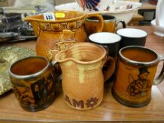 Falconware water jug, four Ridgway and other tankards, two commemorative mugs etc