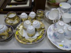 Blue, yellow and gilt decorated possibly early Derby part teaset and a Colclough part teaset