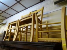 Parcel of four light wood and rush seat chairs