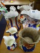 Parcel of Dutch and Welsh Gaudy style jugs, condition variable