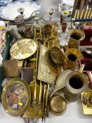 Collection of vintage brass plaques, antique fire irons and other interesting mixed metalware