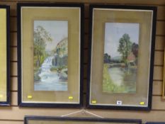 Two framed unattributed watercolour studies, Victorian themes depicting a watermill and a canal