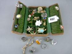 Vintage jewellery box and contents to include and eighteen carat gold charm of Romulus and Remus