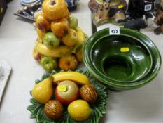 Two Majolica style fruit decorated table ornaments