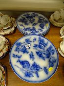 Six large Ridgways 'Blue Leaf' circular plates
