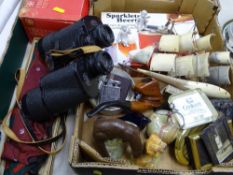 Pair of Karl Zeiss 10x50 binoculars in carry case, a mixed box of collectables and a Viscount viewer