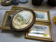 Five small framed pictures and prints