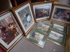 Set of four confident Continental watercolours, unsigned and a set of four classically styled framed