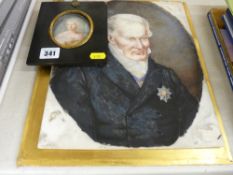 Handpainted porcelain plaque of a medal decorated gentleman, dated 1769 (damaged) and a Victorian