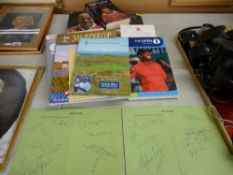 Golfing, rugby and darts interest - a collection of signed books, programmes etc including two