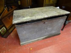 Antique pine chest with lift-up lid and interior drawers