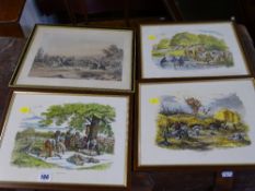 Framed vintage colourful lithograph titled 'Welsh Wedding' and three further prints following a